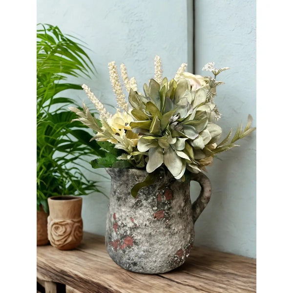 Cement Rustic Floral Jar