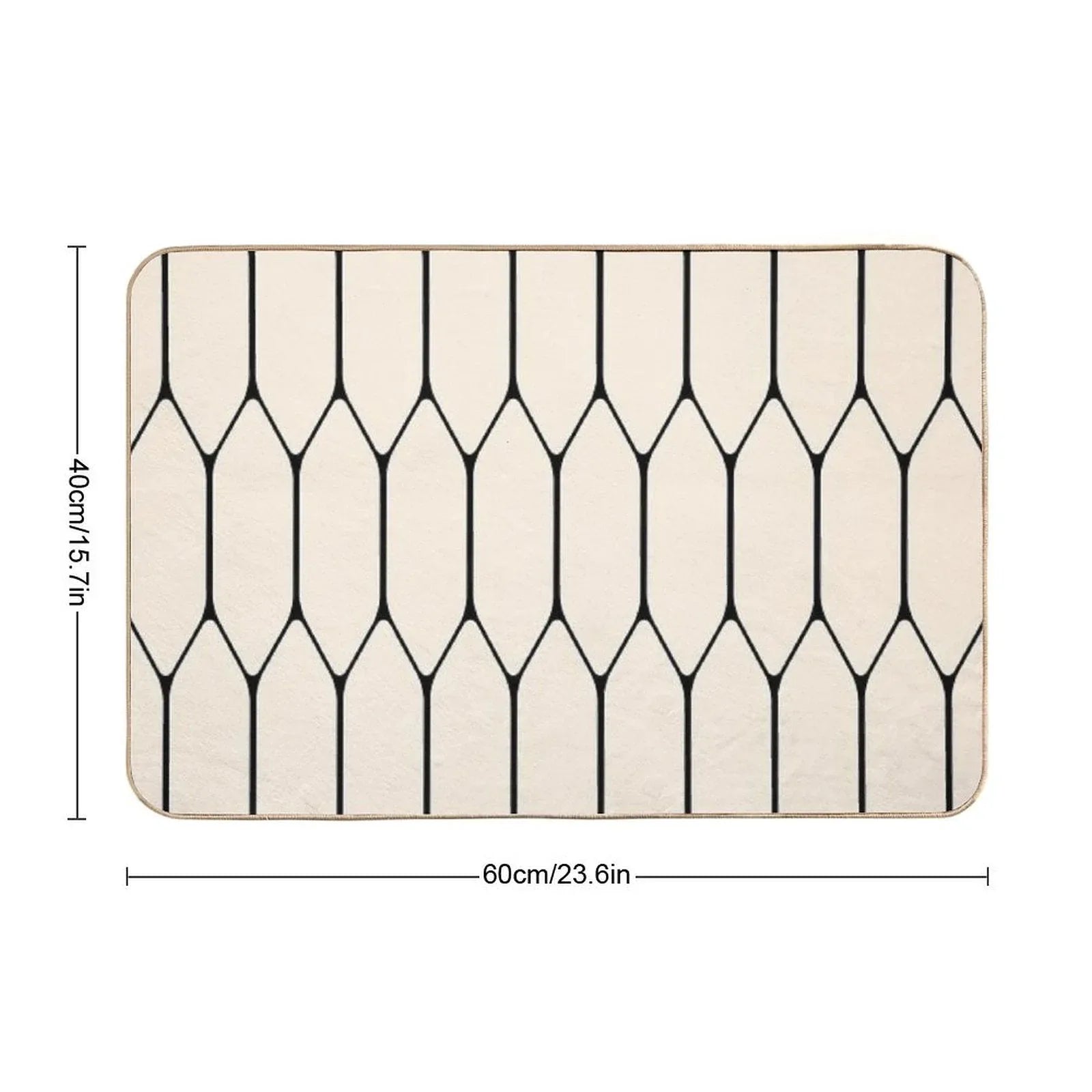Long Honeycomb Minimalist Geometric Pattern in Black And Almond Cream Bath Mat