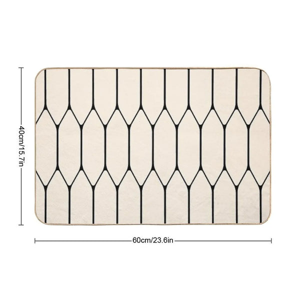 Long Honeycomb Minimalist Geometric Pattern in Black And Almond Cream Bath Mat