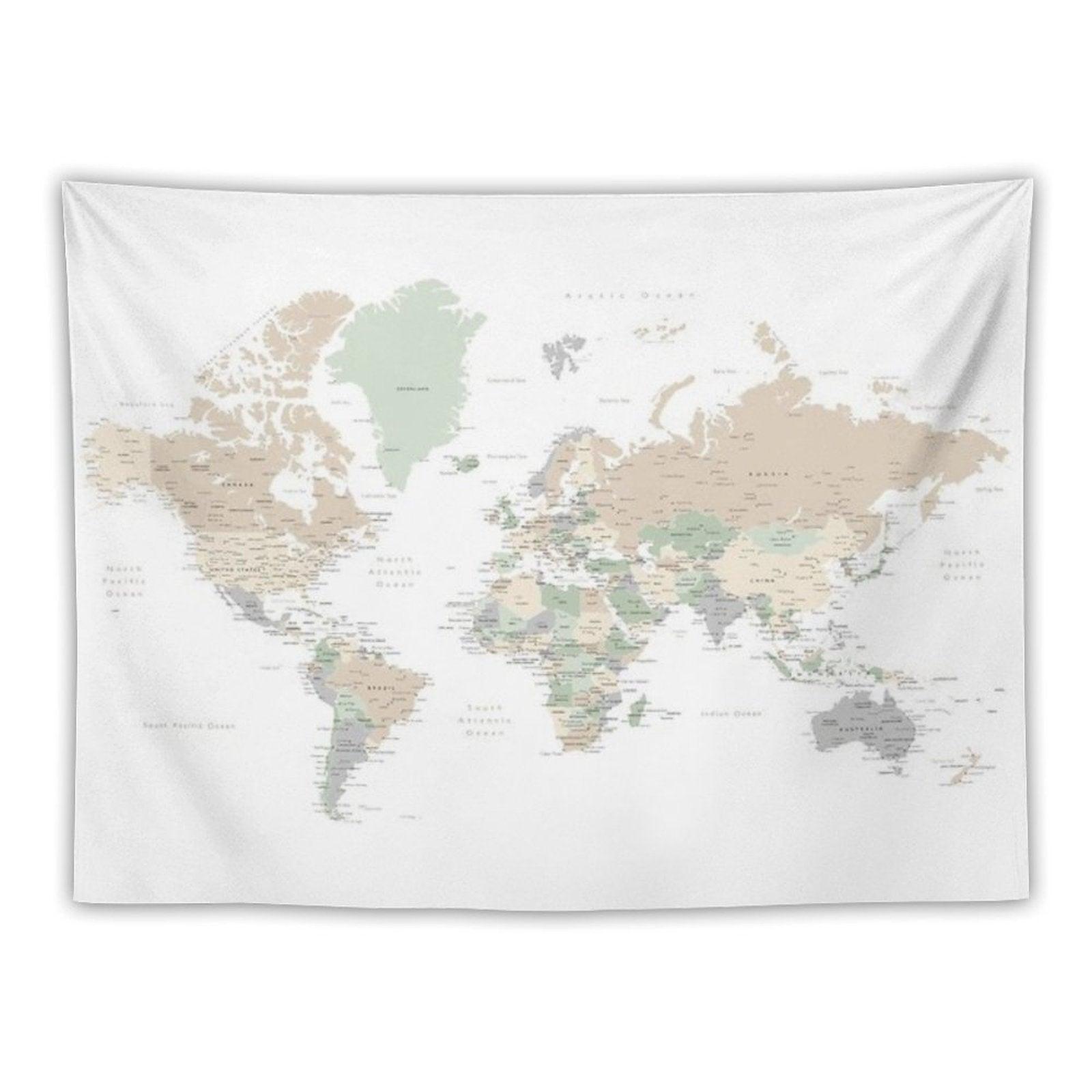 Detailed World Map with Cities, Anouk Tapestry