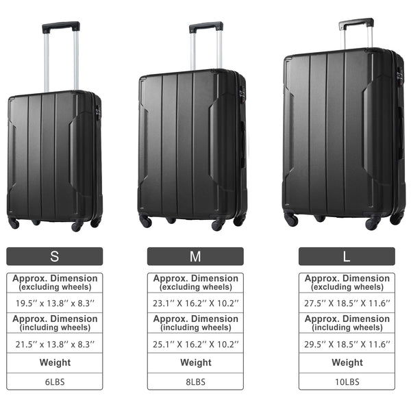 Hardshell Luggage Spinner Suitcase with TSA Lock Lightweight 20'' (Single Luggage) Black + ABS + 20 Inch Carry On