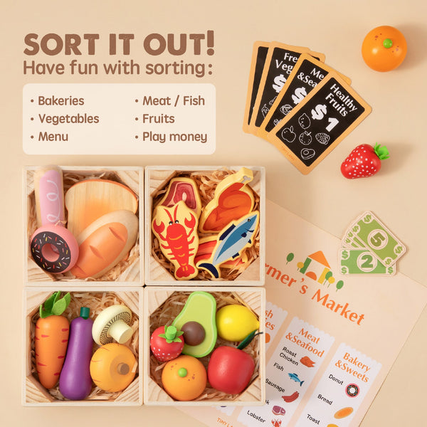 Tiny Land® Play Kitchen Accessories – Wooden Play Food for Play Kitchen: Pretend Cooking Set for Kids