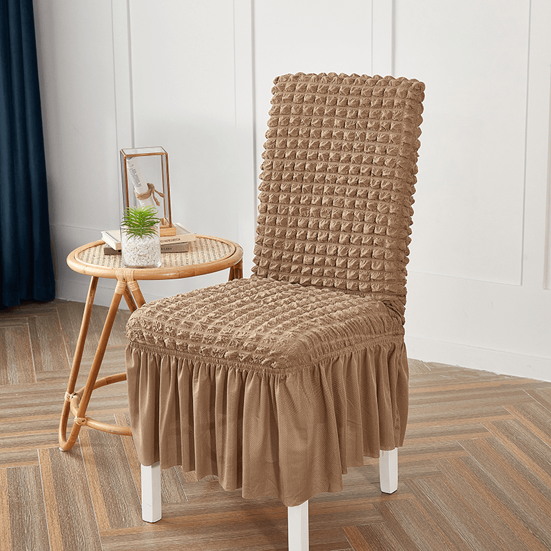 Premium Textured Seersucker High-Stretch Washable Dining Chair Slipcovers with Skirt