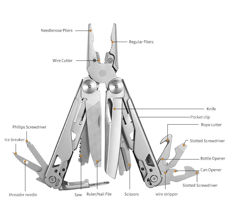 18 in 1 Silvery Outdoor Multitool Pliers Stainless Steel Folding Full Locking Combination Camping Multitool Pliers With Bits Driver Wautton Outdoor Gear