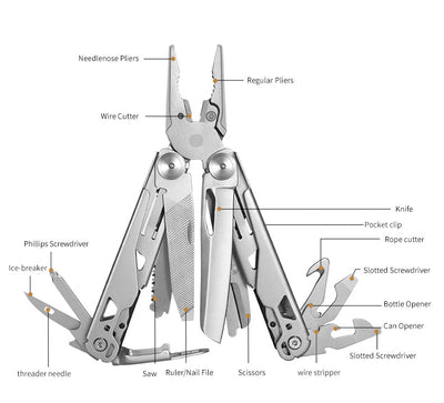 18 in 1 Silvery Outdoor Multitool Pliers Stainless Steel Folding Full Locking Combination Camping Multitool Pliers With Bits Driver