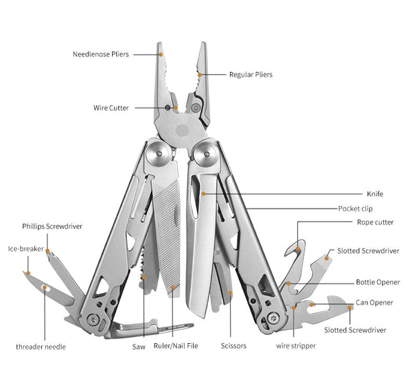 18 in 1 Silvery Outdoor Multitool Pliers Stainless Steel Folding Full Locking Combination Camping Multitool Pliers With Bits Driver Wautton Outdoor Gear
