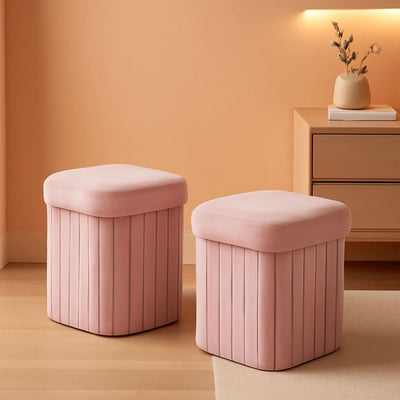 Flower Shaped Velvet Foldable Storage Ottoman Pink