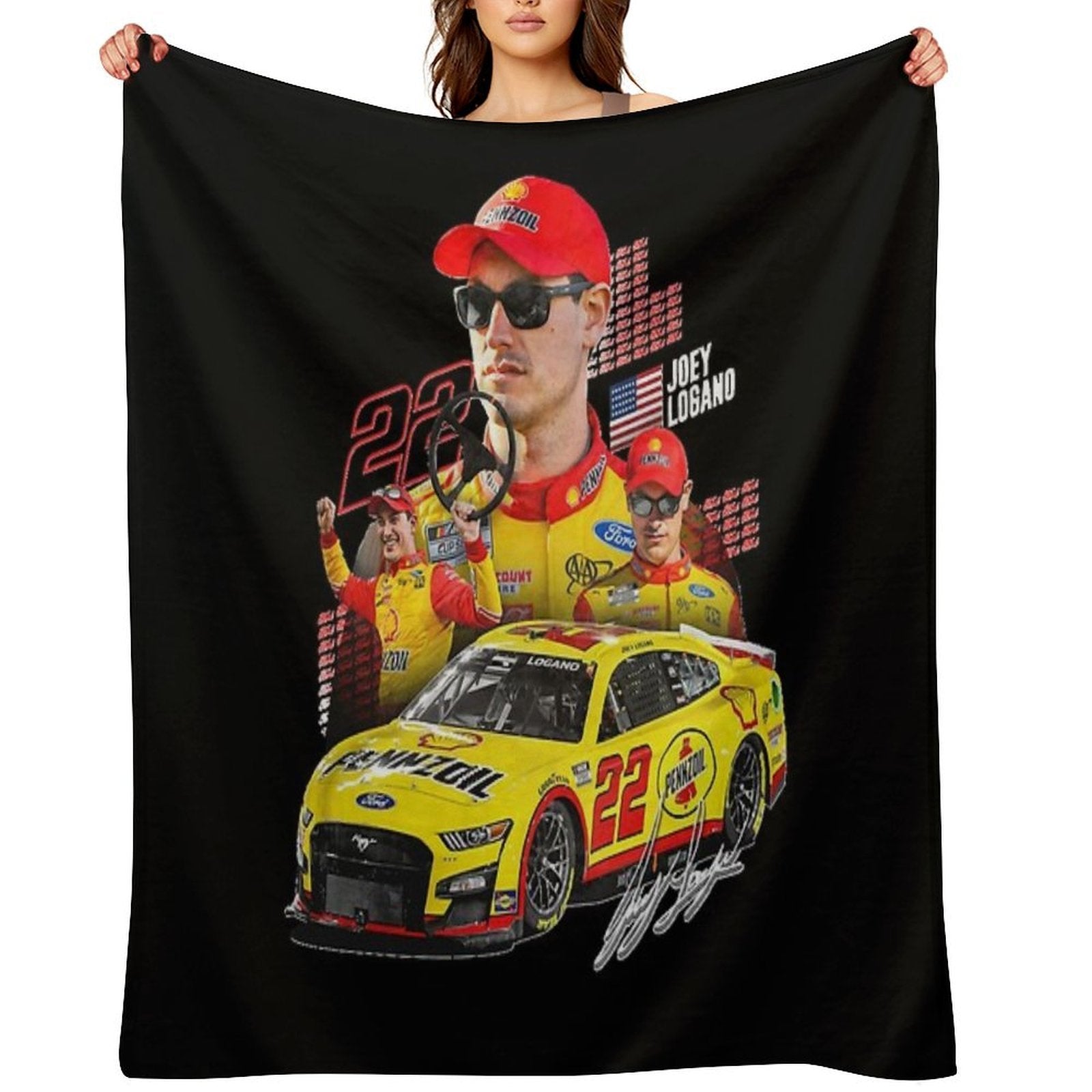 NEW Joey Logano NEXT GEN MUSTANG 2022 Graphic Classic Lightweight Throw Blanket