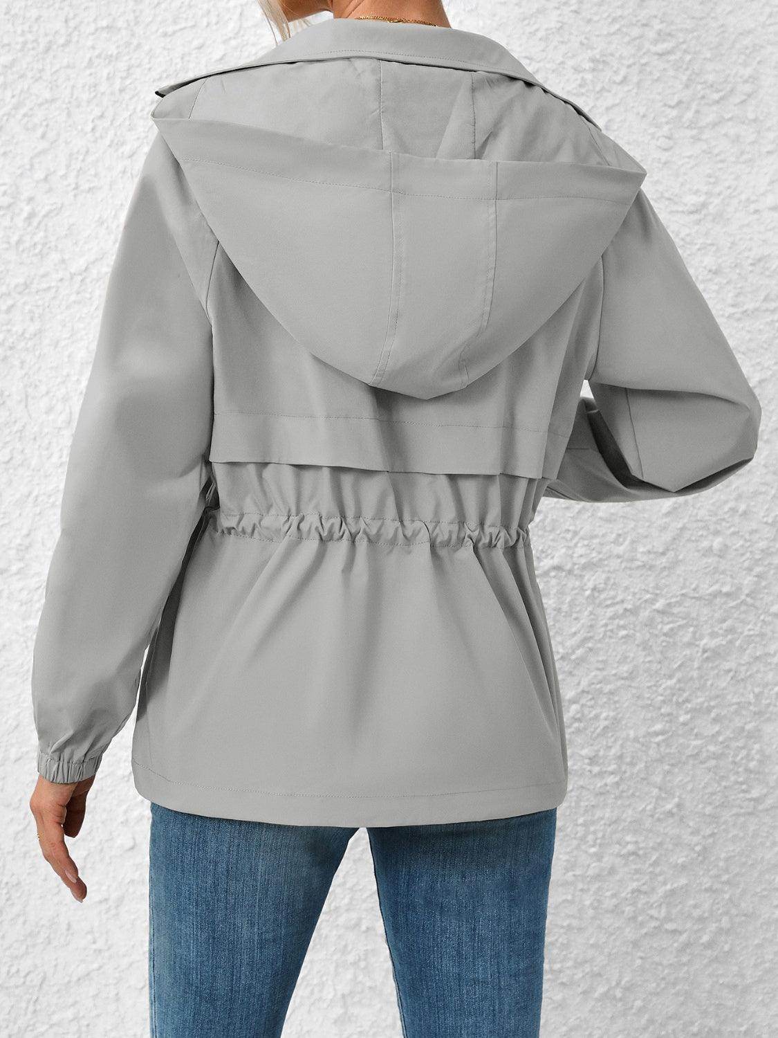 Ivy Lane Drawstring Zip Up Hooded Jacket for Women