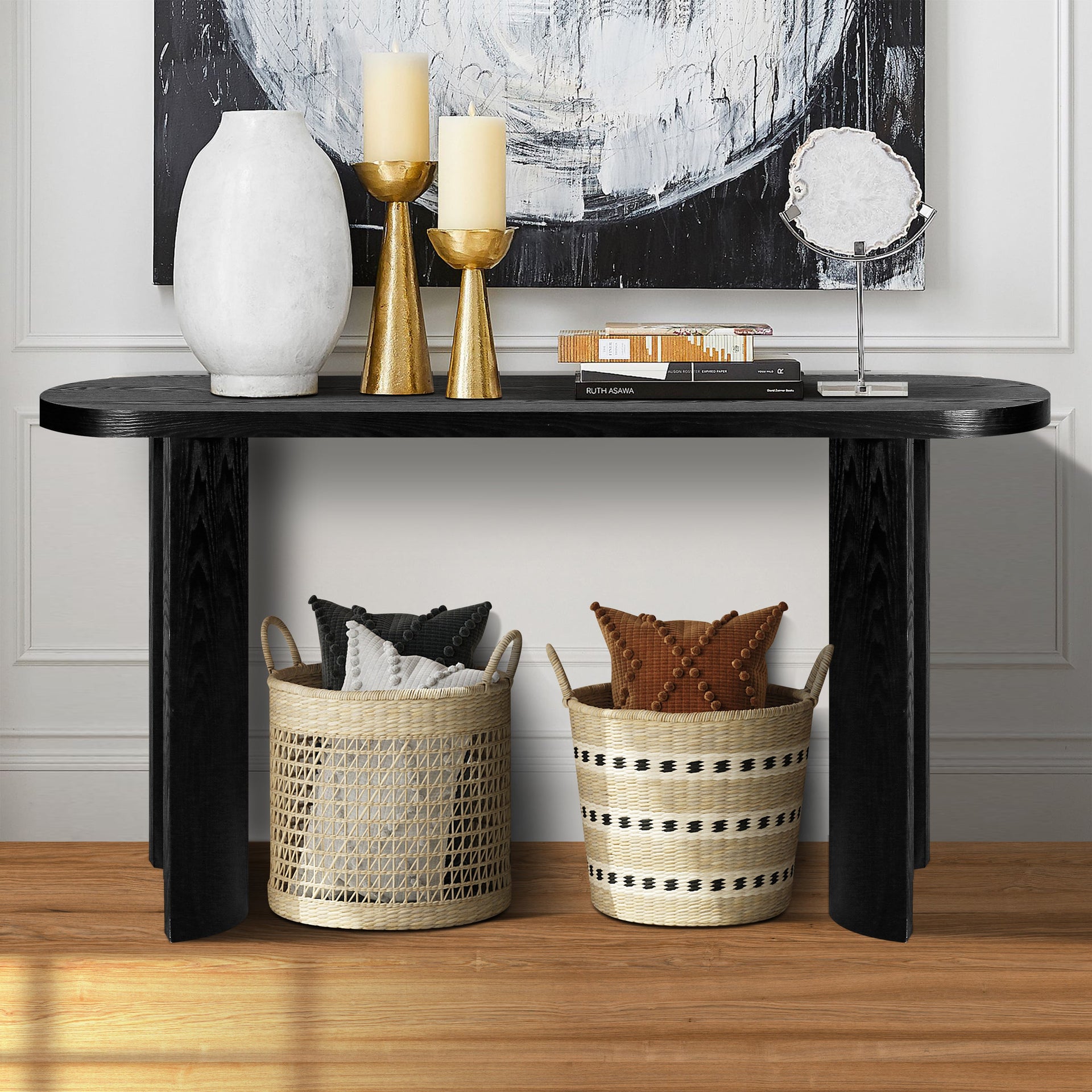 60'' Thick Top Entryway Table, Curved Legs, Support The Installation Of Inward-facing Or Outward-facing for Sofas, Entryway (Black) Vtng Furniture