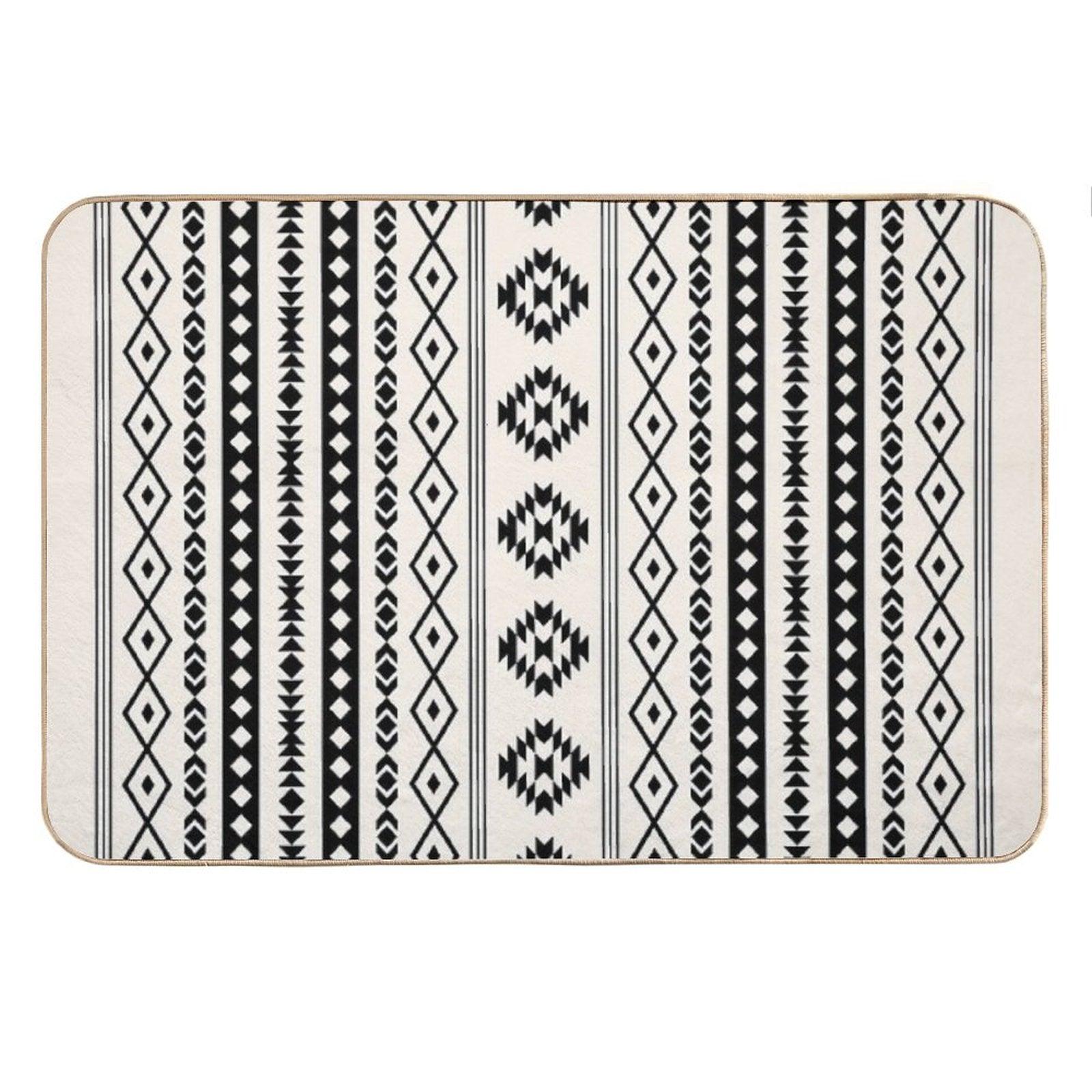 Aztec Black on Cream Mixed Motifs Pattern Bath Mat