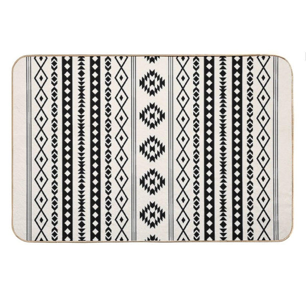 Aztec Black on Cream Mixed Motifs Pattern Bath Mat