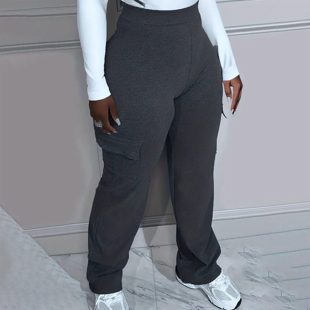Plus Size Solid Color Simple cargo  Knitted Women's Trousers