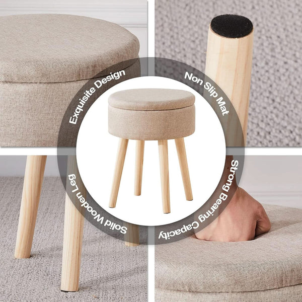 Khaki Linen Storage Velvet Upholstered Ottoman With Tray