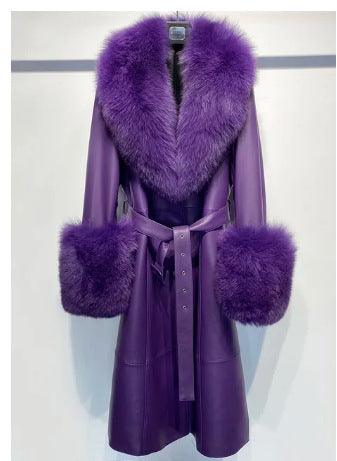 Slim-fit Leather Sheepskin Fox Fur Coat