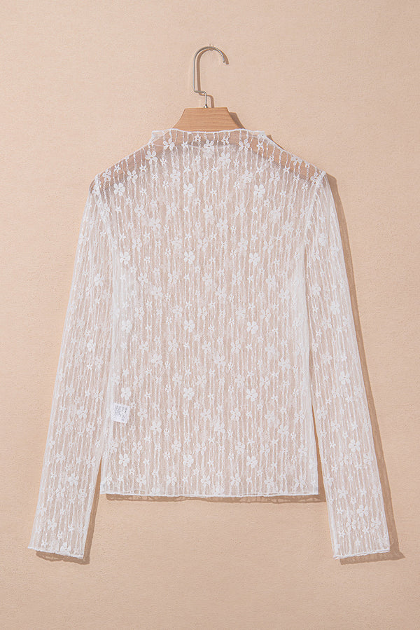 Adalynn Sheer Floral Lace Long Sleeve Top Threaded Pear