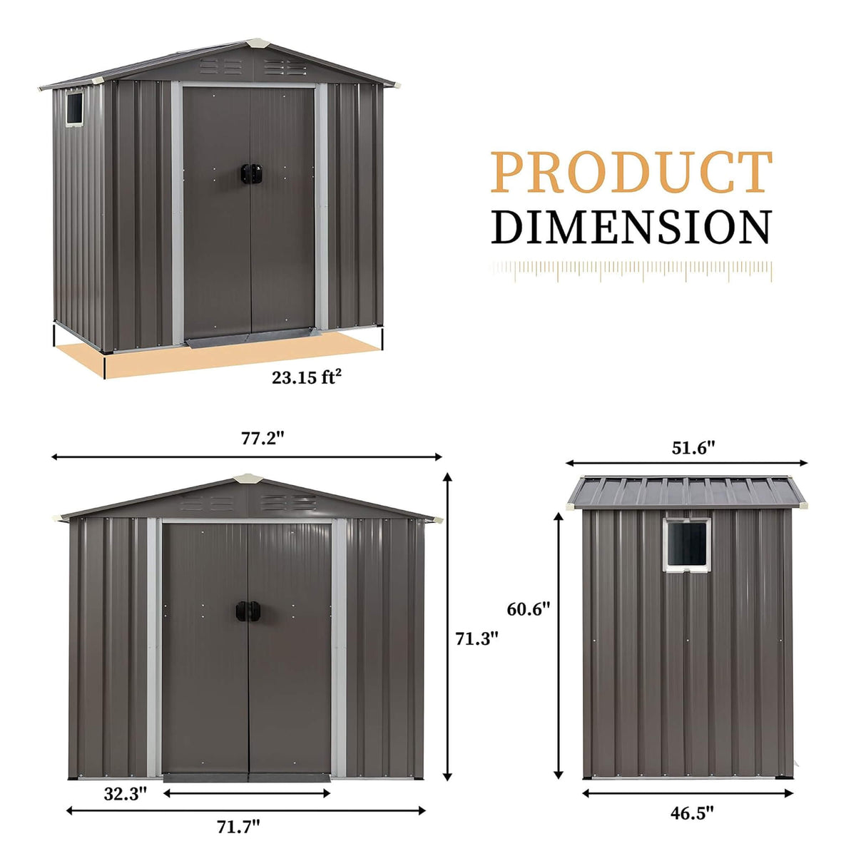 [04X06FT] Outdoor All-Weather Galvanized Metal Storage Shed With Sliding Door (SAK96472)