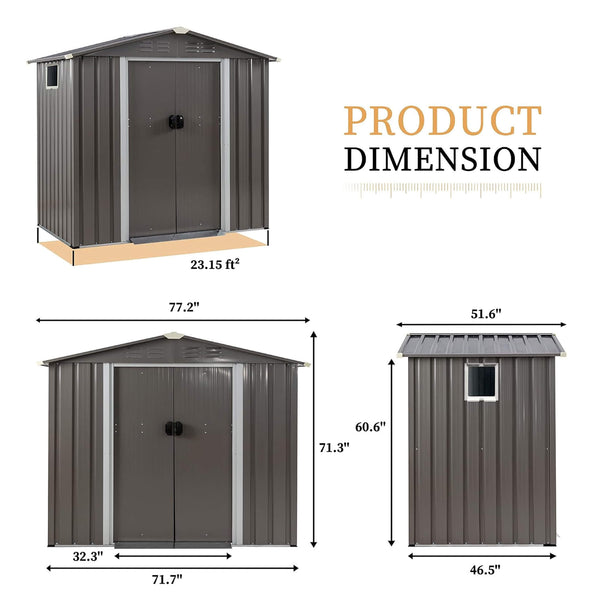 [04X06FT] Outdoor All-Weather Galvanized Metal Storage Shed With Sliding Door (SAK96472)