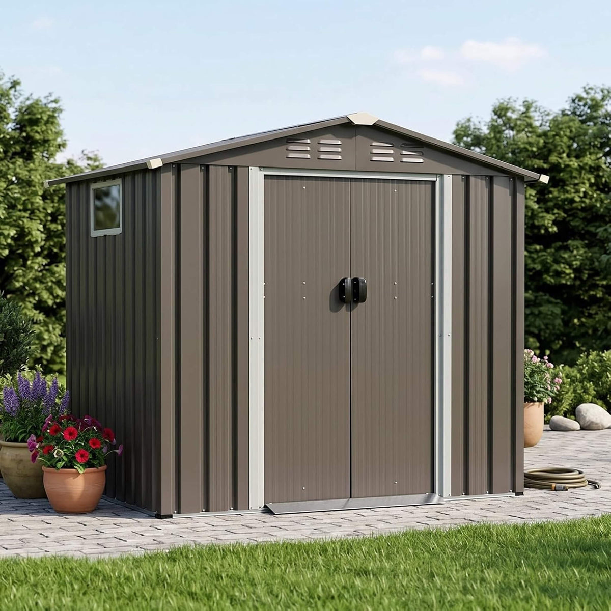 [04X06FT] Outdoor All-Weather Galvanized Metal Storage Shed With Sliding Door (SAK96472)