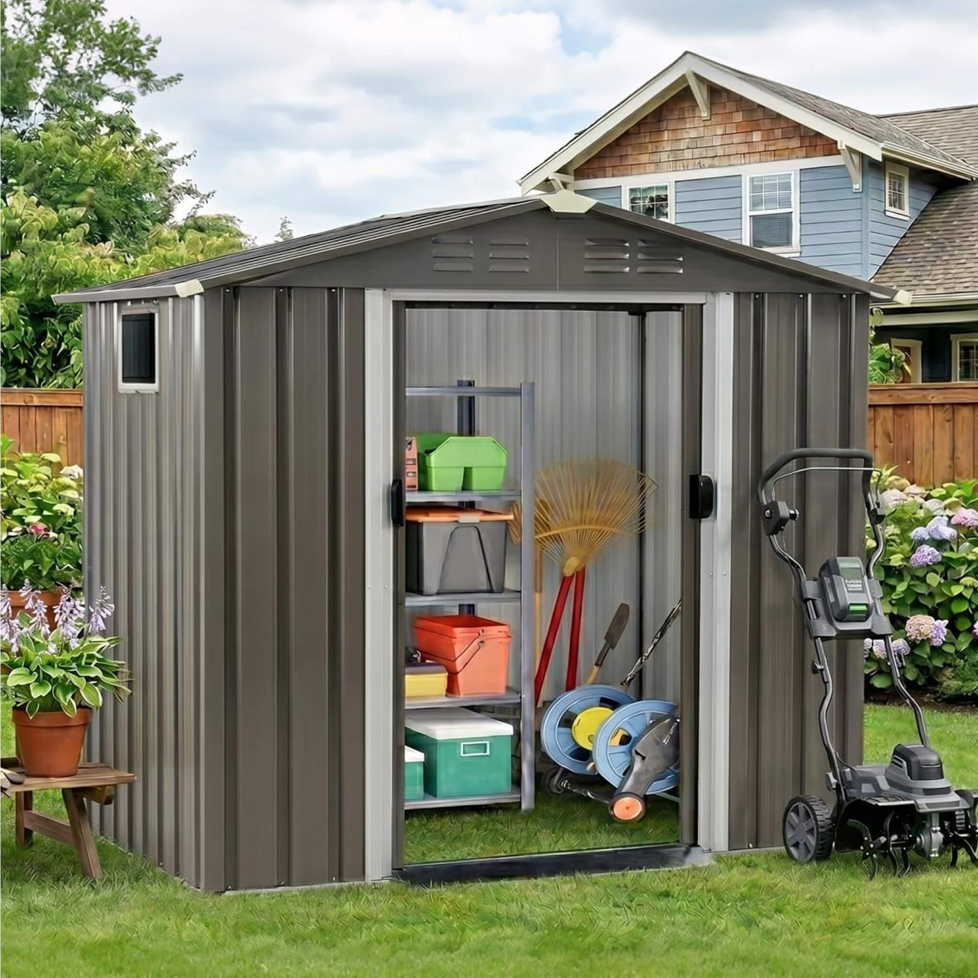 [04X06FT] Outdoor All-Weather Galvanized Metal Storage Shed With Sliding Door (SAK96472)