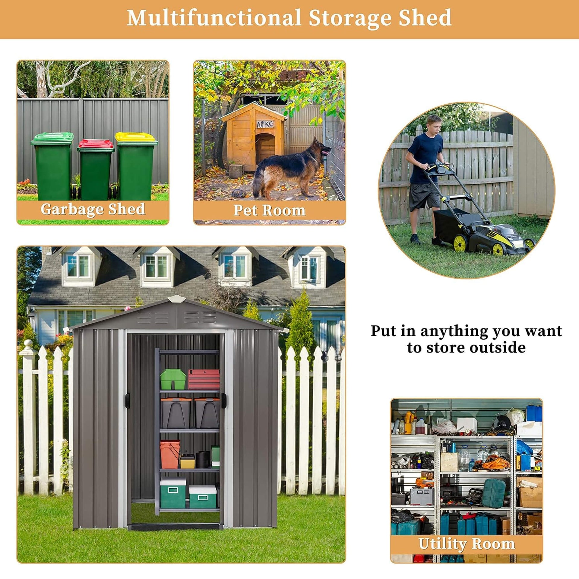 [04X06FT] Outdoor All-Weather Galvanized Metal Storage Shed With Sliding Door (SAK96472)