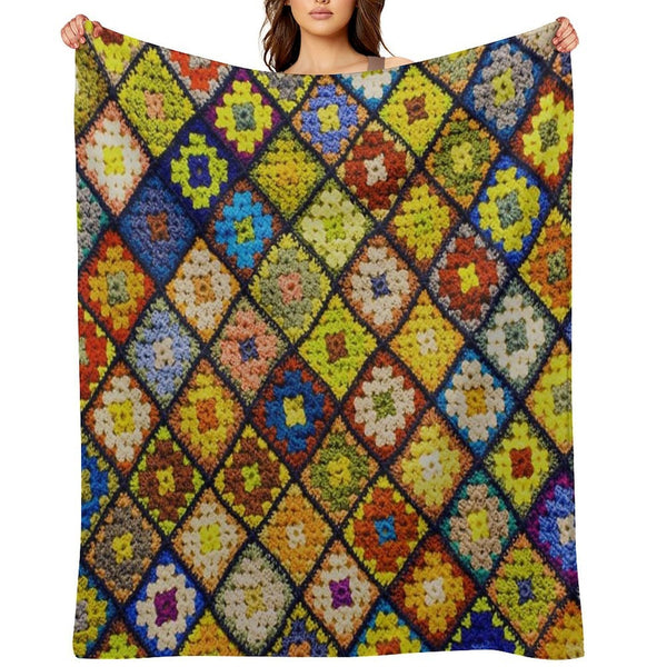Crochet Granny Square Pattern Velvety-soft Throw Blanket