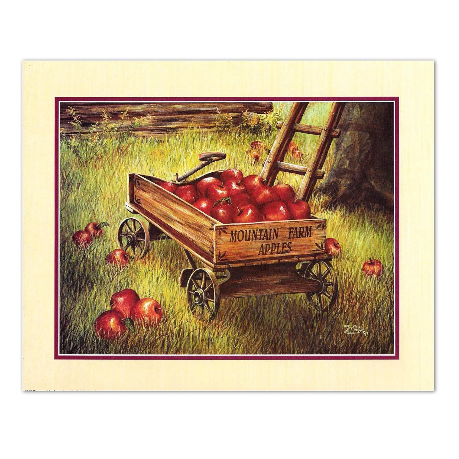 Apple Harvest Wall Art – Mountain Farm Apples Wagon Rustic Farmhouse Wall Decor 8x10 Print