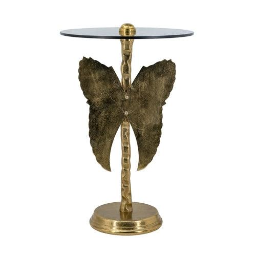 Gold Angel Wing Side Table with Glass Top – Luxury Round Accent Table