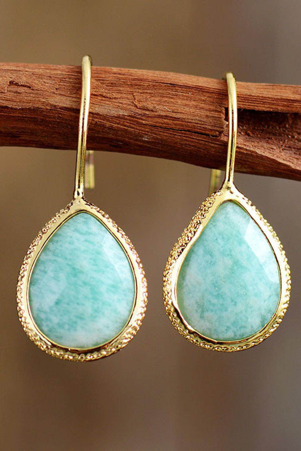 Handmade Natural Stone Teardrop Earrings in Modern Style