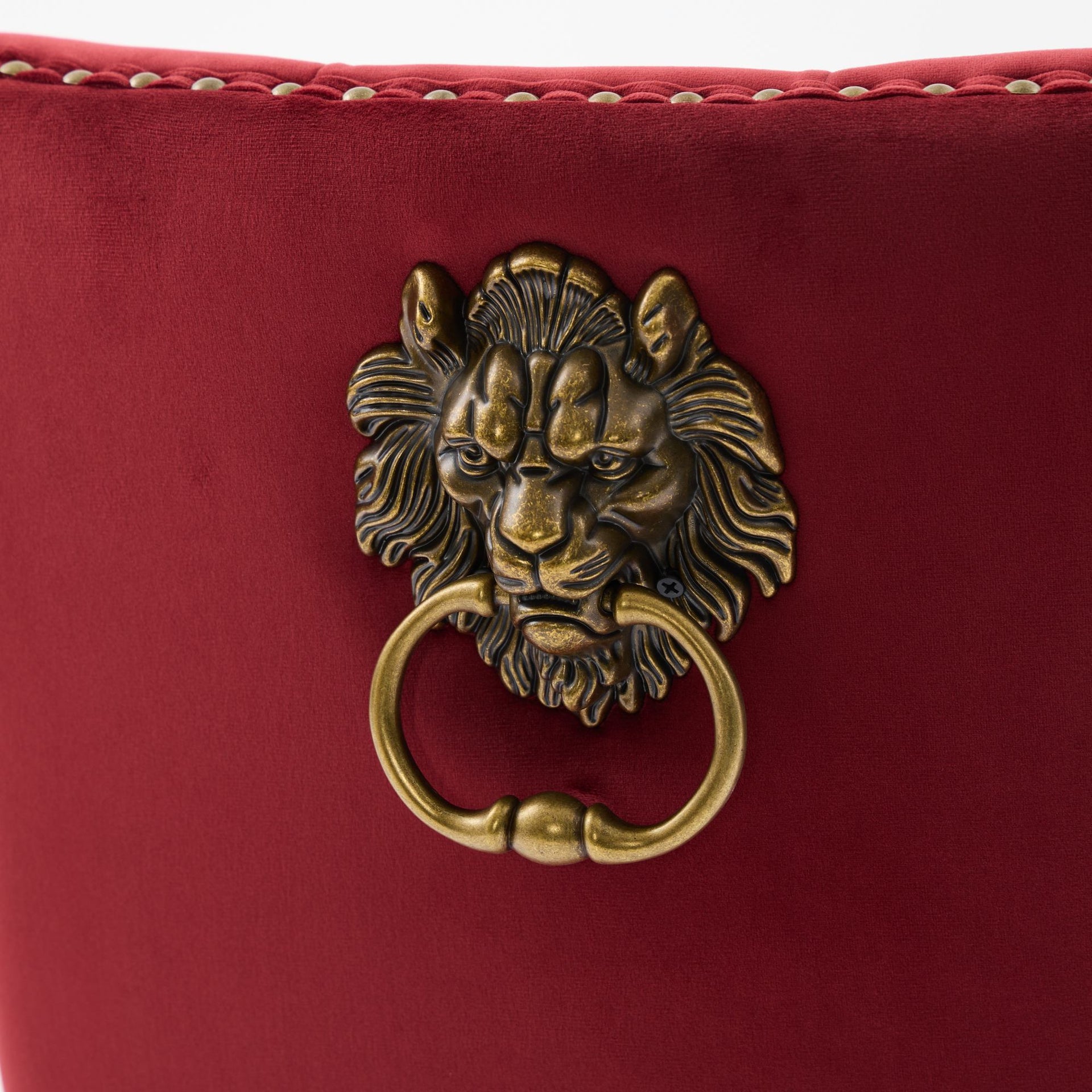 Mid-Century Modern Tufted Velvet Dining Chairs with Lion Head Pull Ring and Nailhead Trim