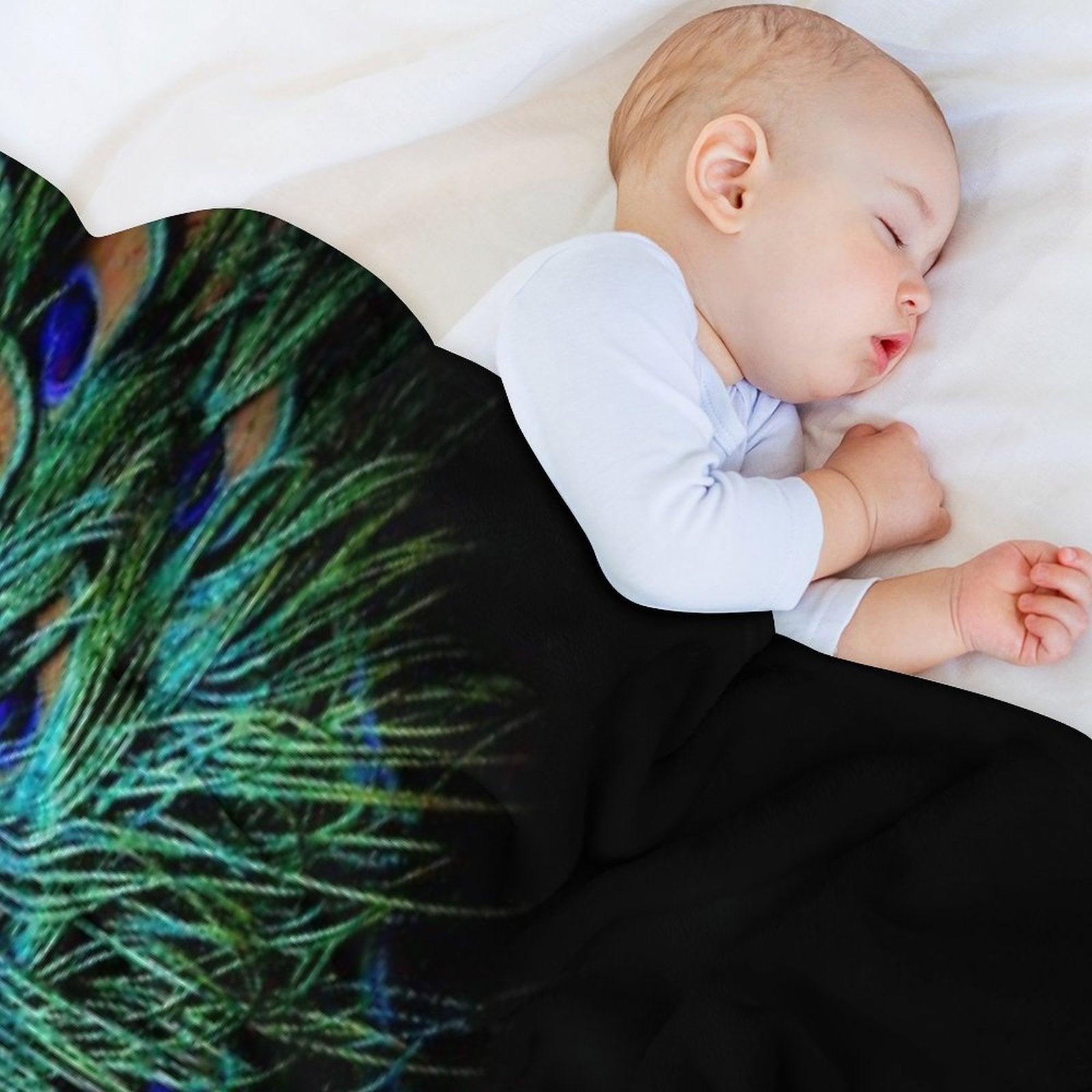 Peacock Feathers on A Black Background Throw Blanket