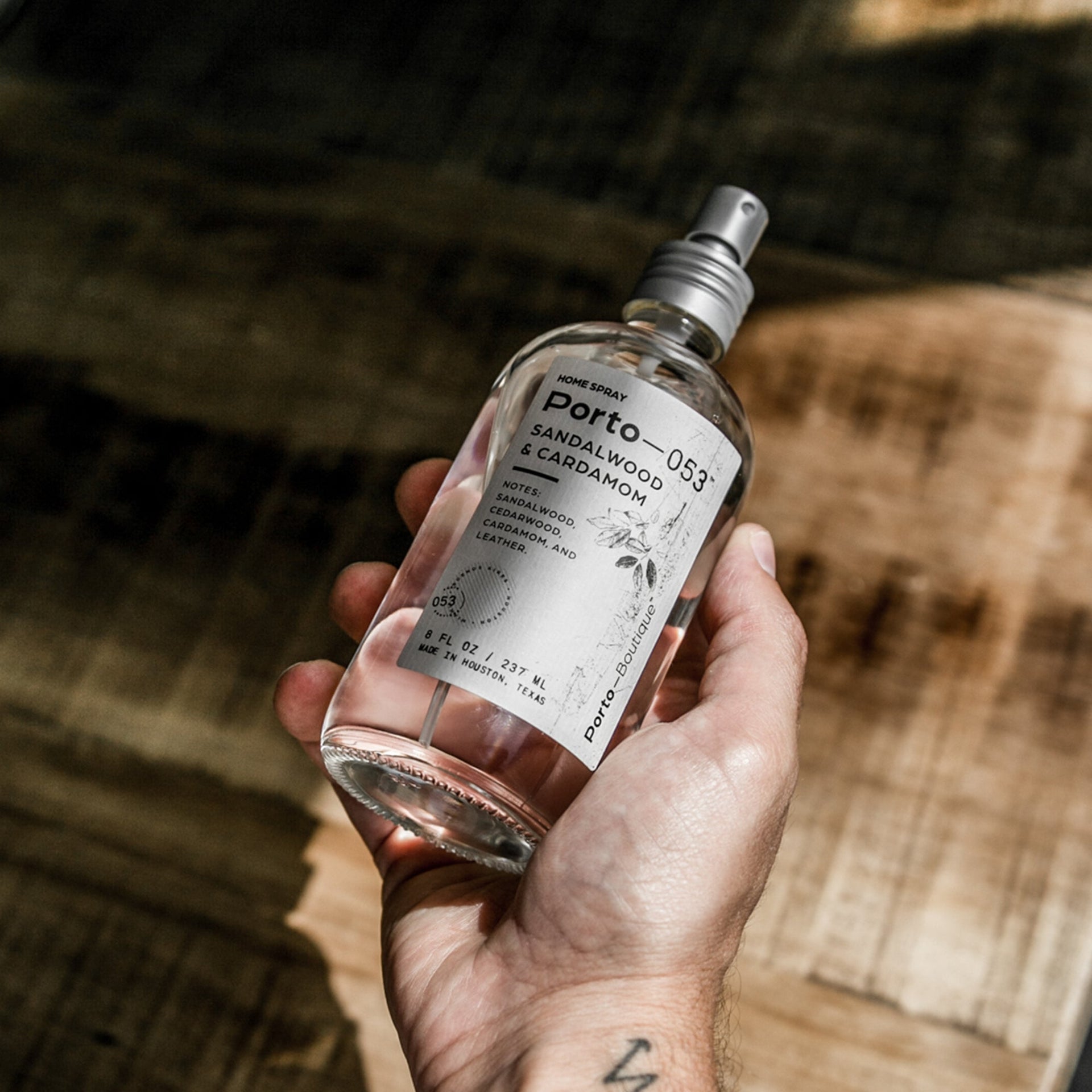 Porto-053 Room Spray – Linen & Fabric Freshener – High Fragrance Concentration – Vegan & Handmade in USA – 4 oz Clear Glass Bottle with decorative box