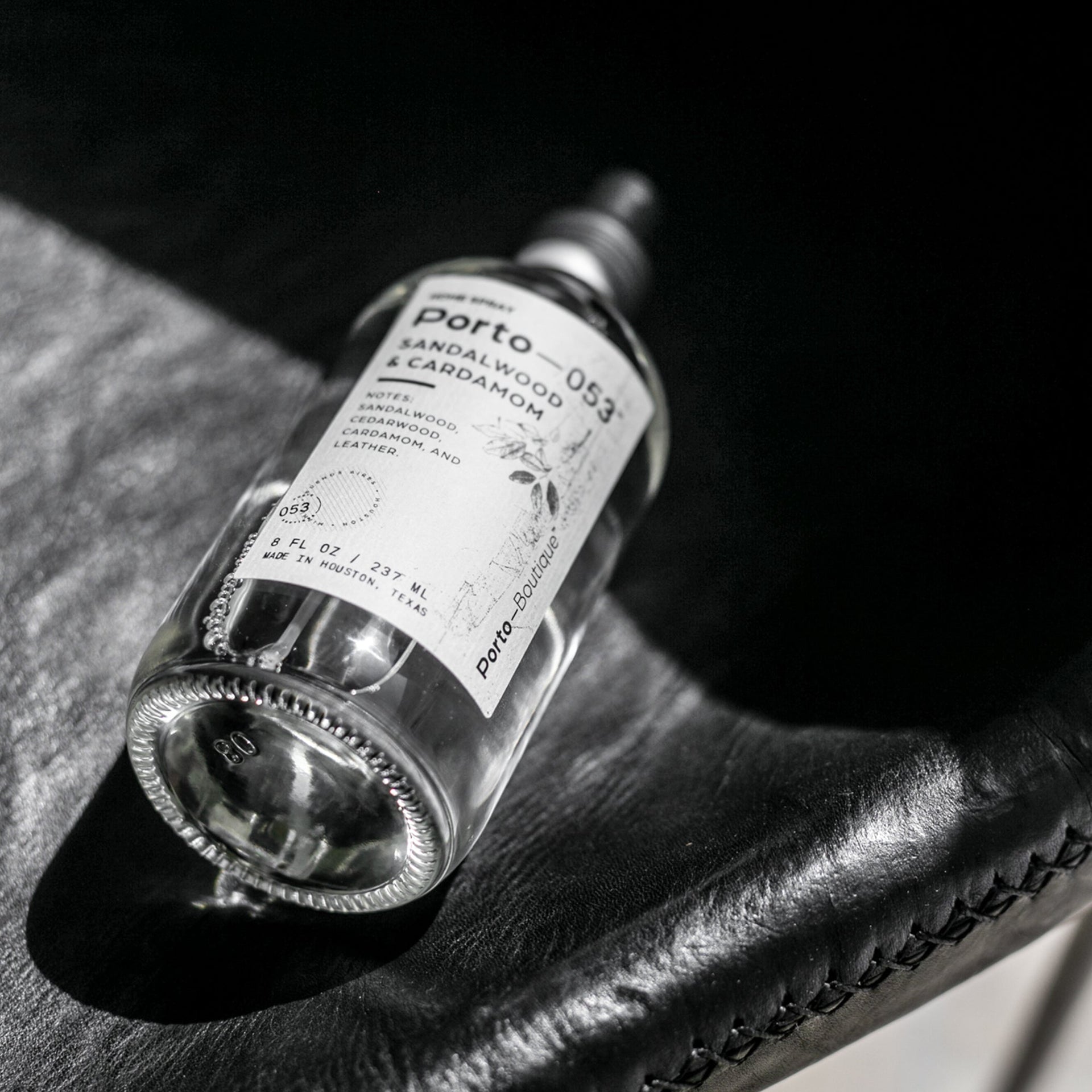 Porto-053 Room Spray – Linen & Fabric Freshener – High Fragrance Concentration – Vegan & Handmade in USA – 4 oz Clear Glass Bottle with decorative box