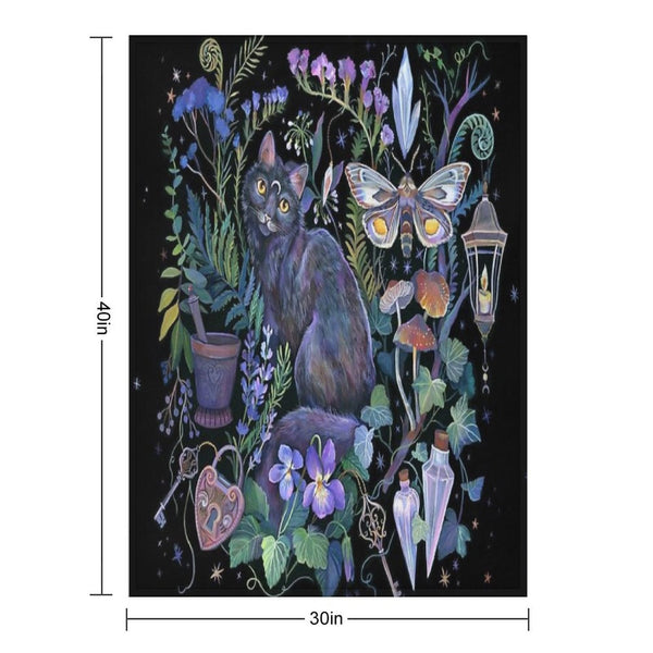Black Cat Potion Garden Anti-pilling Throw Blanket