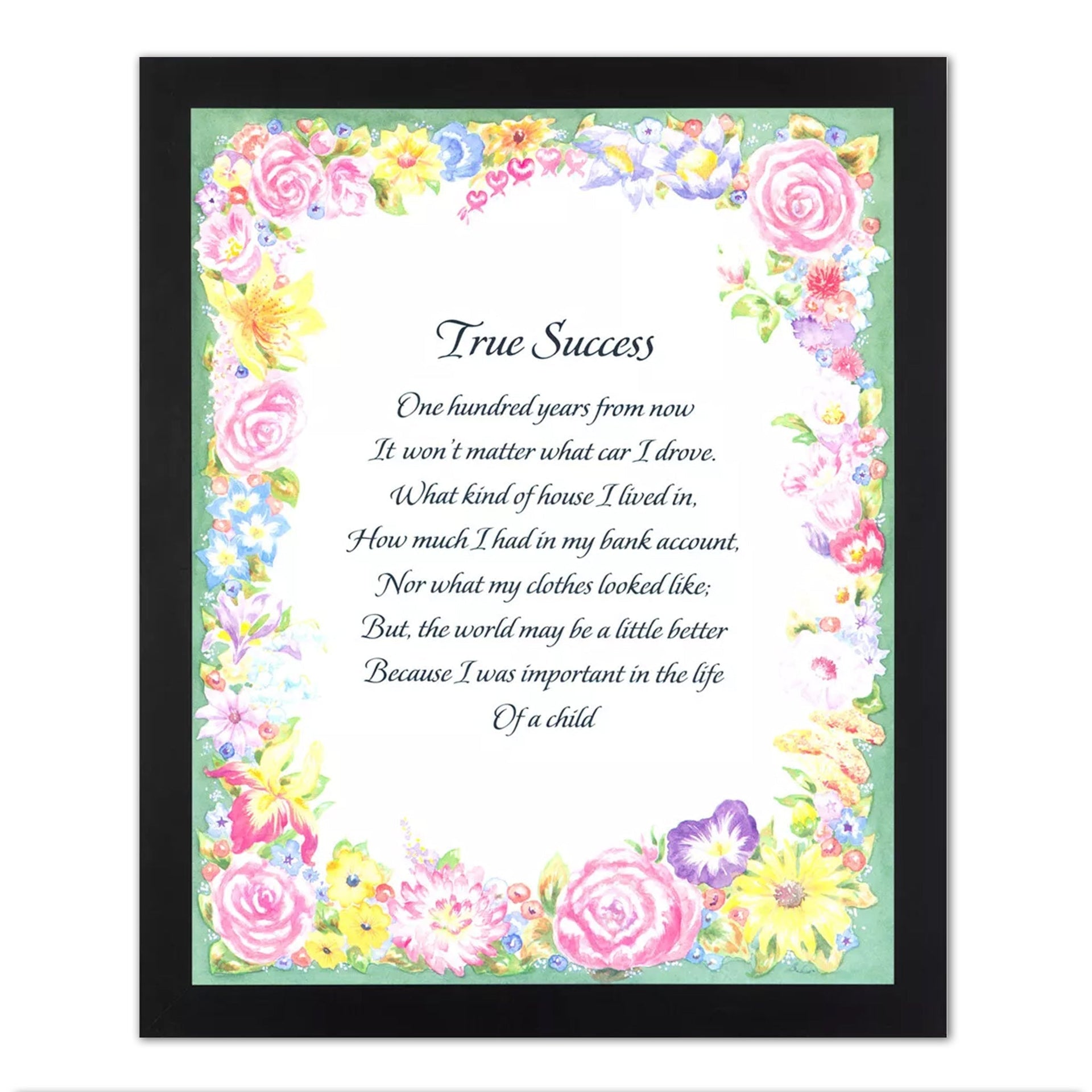 Motivational Wall Art - Black Framed Success Poem Decor 16x20 Art Print