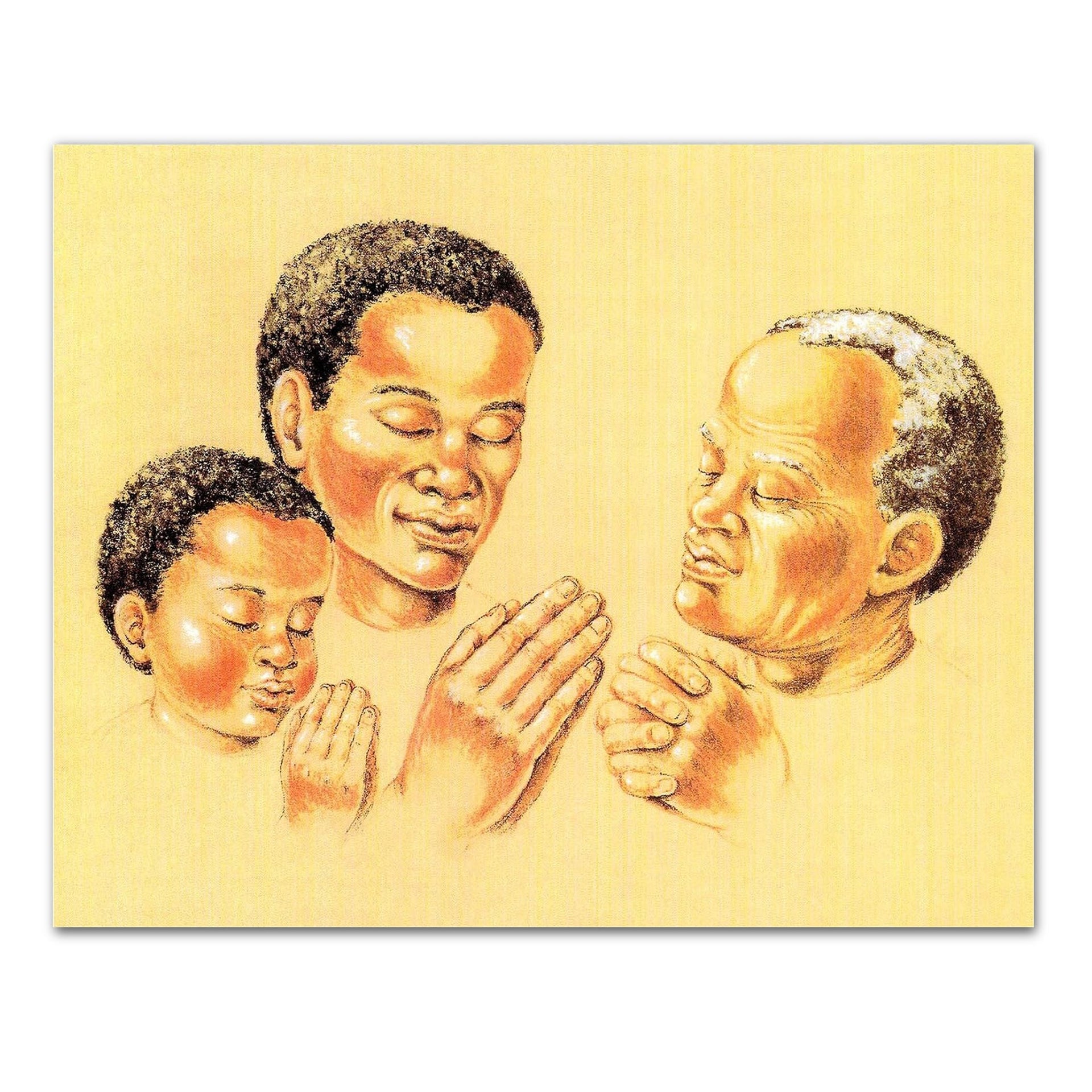 African American Art Print – Three Generations Praying Men 8x10 Wall Decor