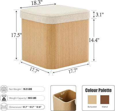 Beige Linen Upholstered Storage Ottoman With Footrest