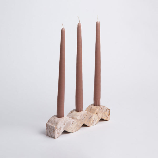 Wavy Gemstone Candelabra - Creamy Soapstone