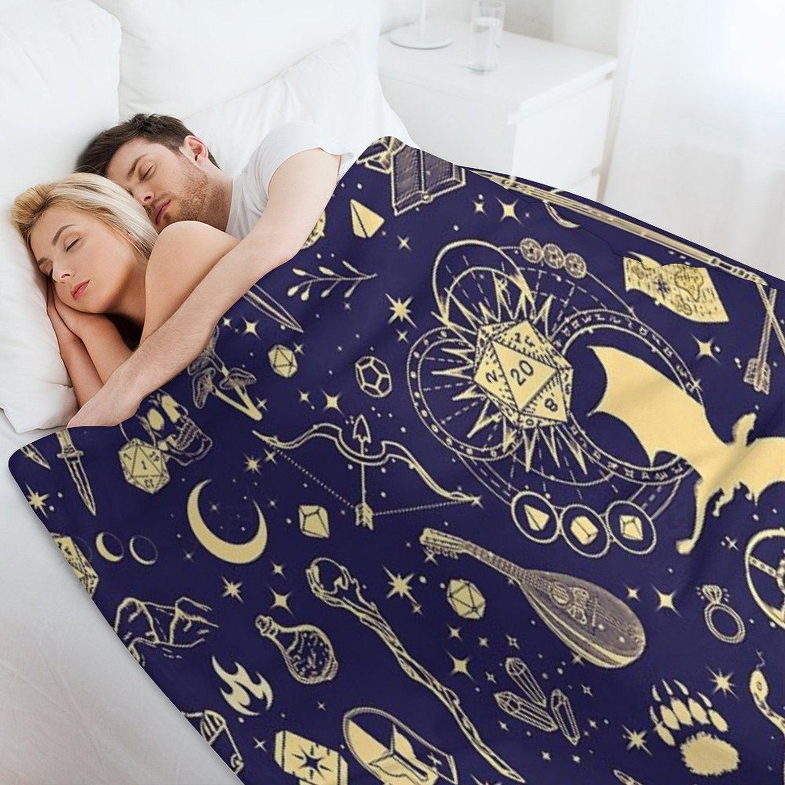 DND RPG Pattern Seamless Dungeons And Dragons Doodles, Celestial Night Sky And Stars Constellations Throw Blanket