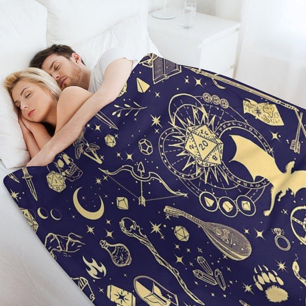 DND RPG Pattern Seamless Dungeons And Dragons Doodles, Celestial Night Sky And Stars Constellations Throw Blanket