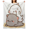 Peach Sitting on Goma - Mochi Peach Cat Machine-washable Throw Blanket
