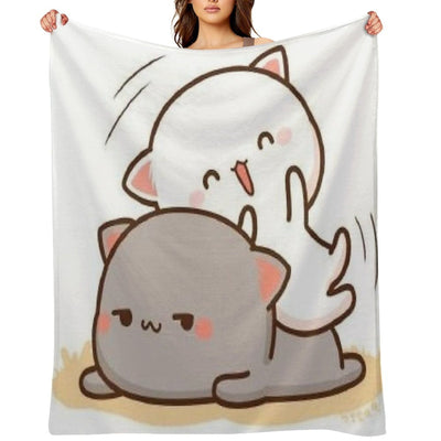 Peach Sitting on Goma - Mochi Peach Cat Machine-washable Throw Blanket