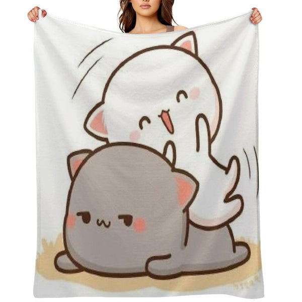 Peach Sitting on Goma - Mochi Peach Cat Machine-washable Throw Blanket