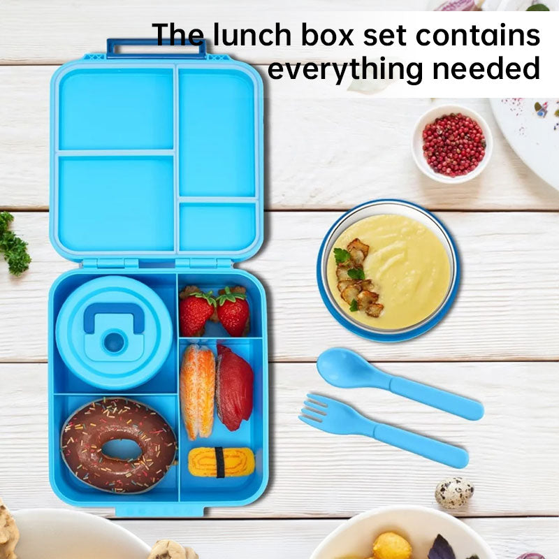 Kids' bento lunch bag: 1700ml containers with toppers, thermos, for school.