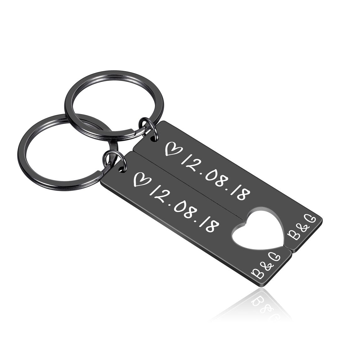 Personalized Heart Keychain Set  Engraved King Date and Name Love Keyring Gift for Couples Girlfriend Boyfriends Key Chain Rings