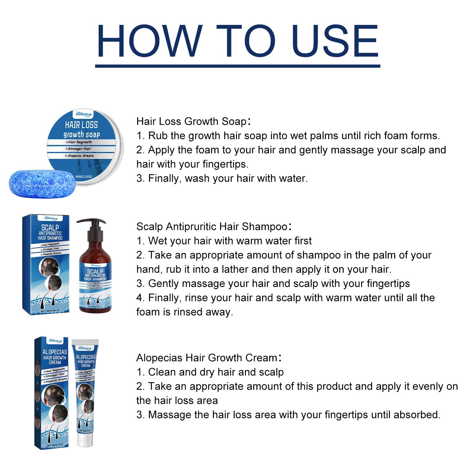 Alopecia Areata Care Set, Clean Scalp Supple Care Frizzy Hair Wash And Care Gift Set