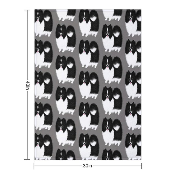 Black And White Parti Pomeranian  Cute Black And White Fluffy Dog Durable Throw Blanket