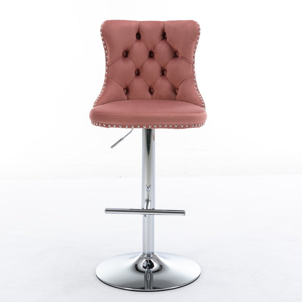 Modern Velvet Swivel Barstools with Adjustable Seat Height and Chrome Base