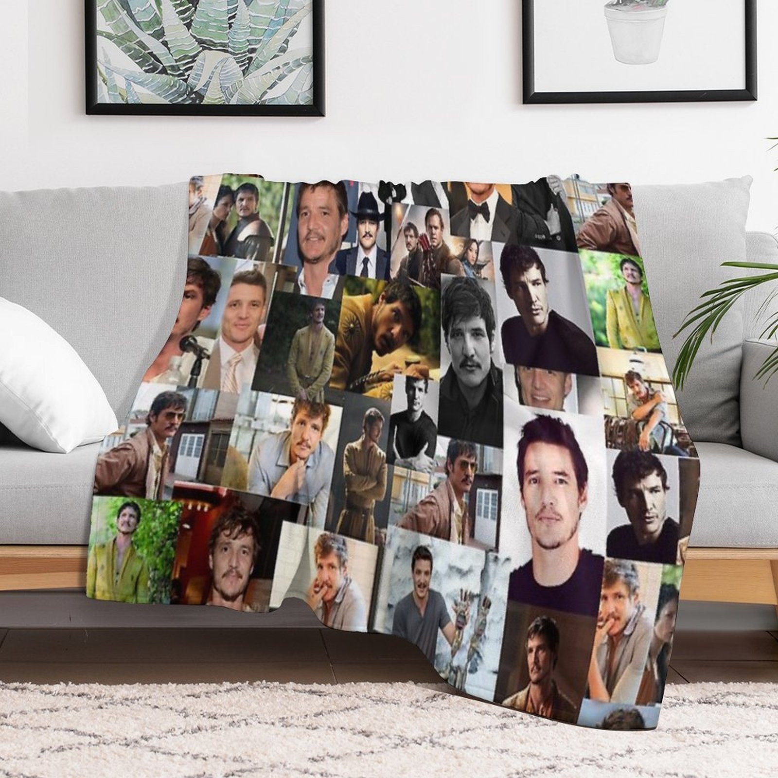Pedro Pascal Abstract Seamless Collage Travel-friendly Throw Blanket