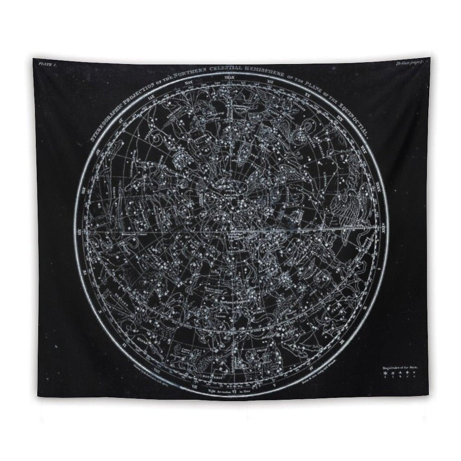 Constellations of The Northern Hemisphere  Pale Blue On Black Tapestry